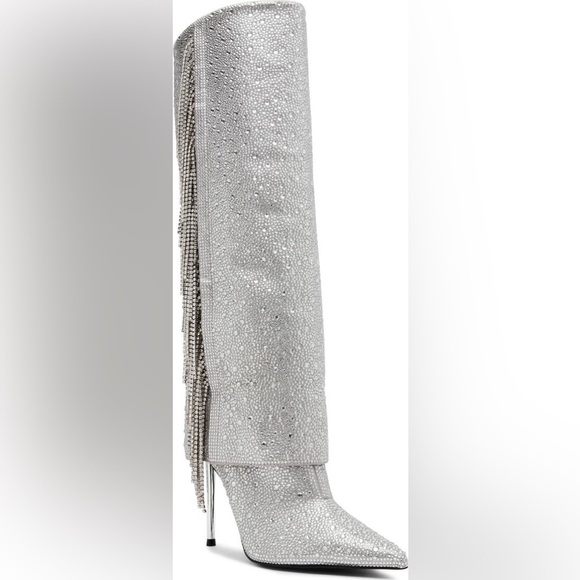 Steve Madden Silver Women's Boots Sanya Rhinestone Fringe Knee High Boot 6M NWOT - Picture 4 of 13